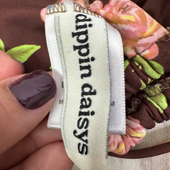 Dippin Daisys Brown Pink Rose Floral Bikini Swimsuit Set Size XL - Picture 4 of 6